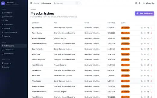 CheckedIn agency view screen
