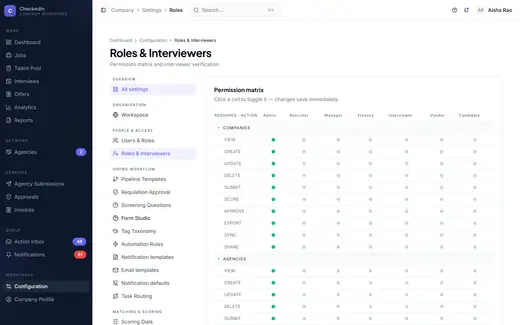 CheckedIn roles & access screen