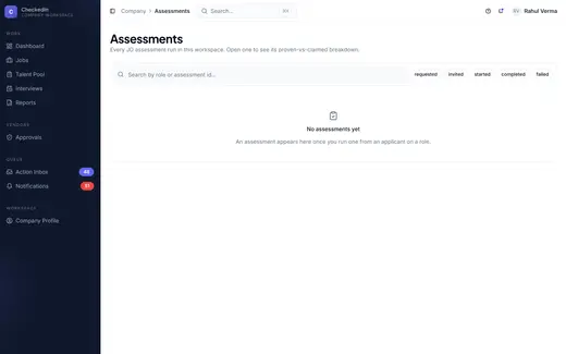 CheckedIn assessments screen