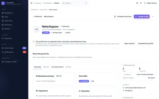 CheckedIn candidate timeline screen