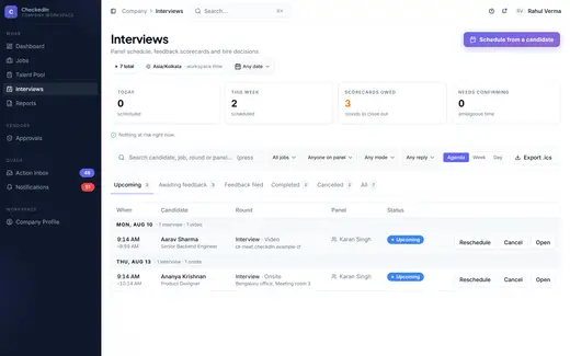 CheckedIn interviews screen