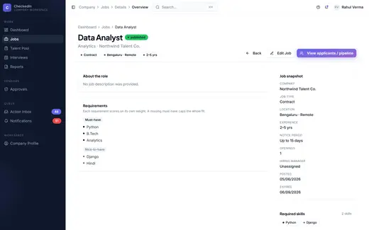 CheckedIn role overview screen