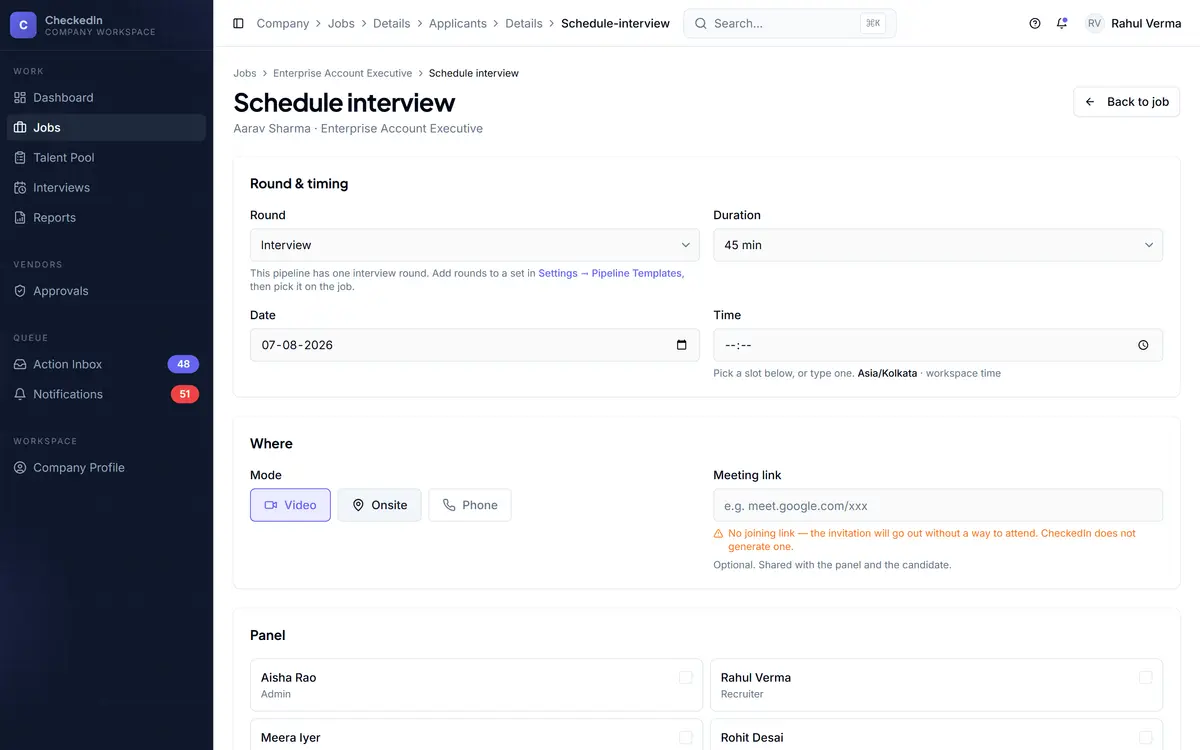 Recording an interview directly against an applicant rather than from a thread