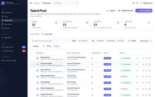 CheckedIn talent pool screen