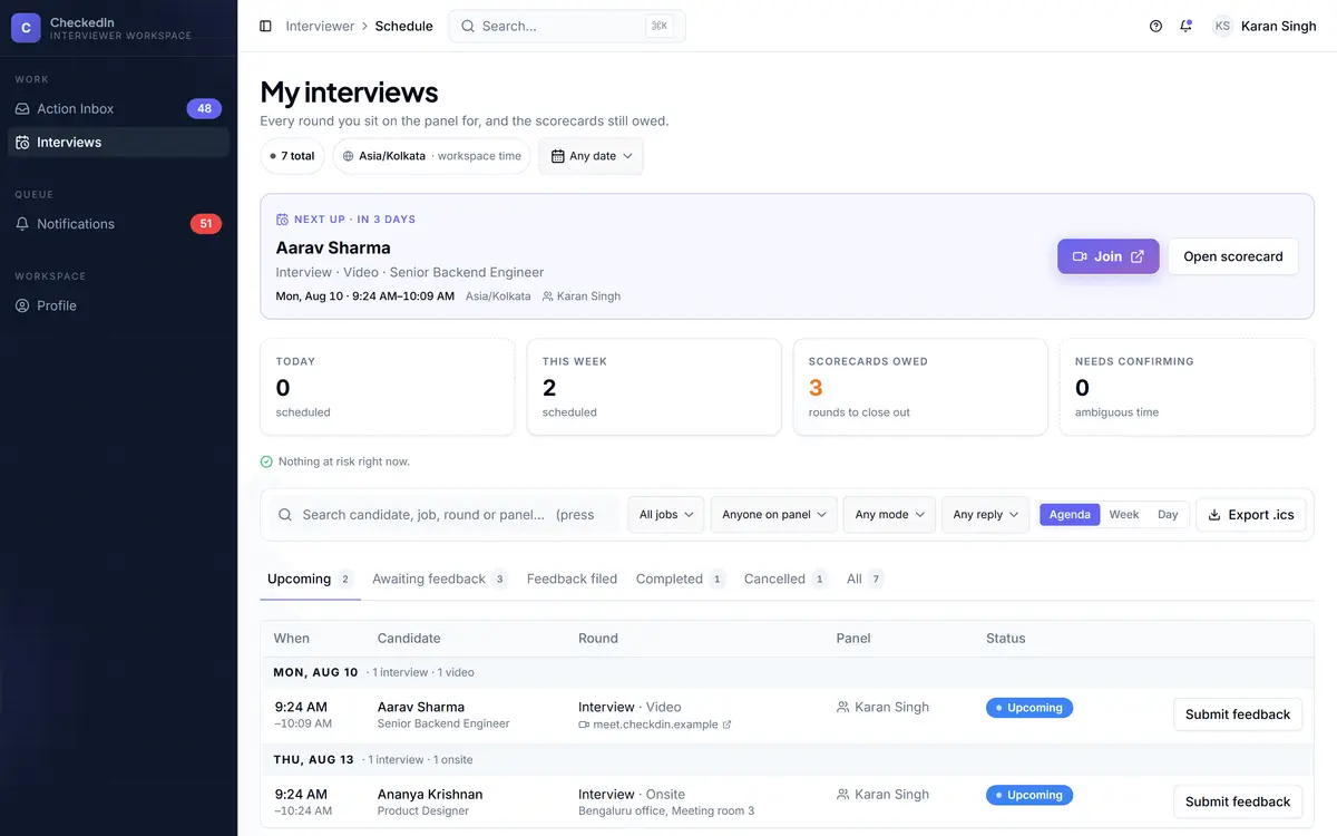 What an interviewer sees: their own interviews and nothing else